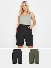 Yours Curve Black Cool Cotton Shorts 2 Pack - Image 1 of 8