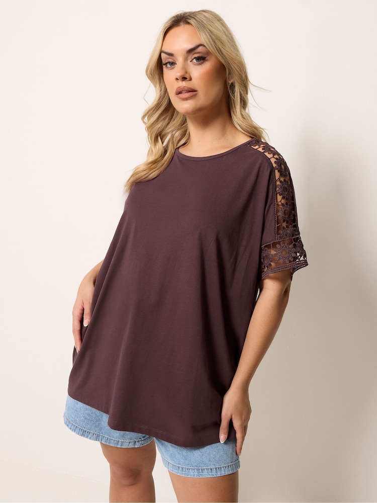 Yours Curve Brown Boxy Crochet T-Shirt - Image 1 of 5