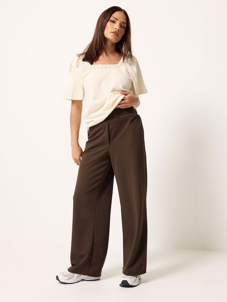 PixieGirl Petite 3 Button Scuba Wide Leg Trousers - Imagen 1 de 5