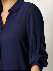 M&Co Navy Blue Crinkle Tab Sleeve Shirt - Image 4 of 5