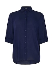 M&Co Navy Blue Crinkle Tab Sleeve Shirt - Image 5 of 5