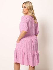 Yours Curve Pink Broderie Anglaise Tiered Dress - Image 2 of 5