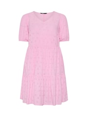 Yours Curve Pink Broderie Anglaise Tiered Dress - Image 5 of 5