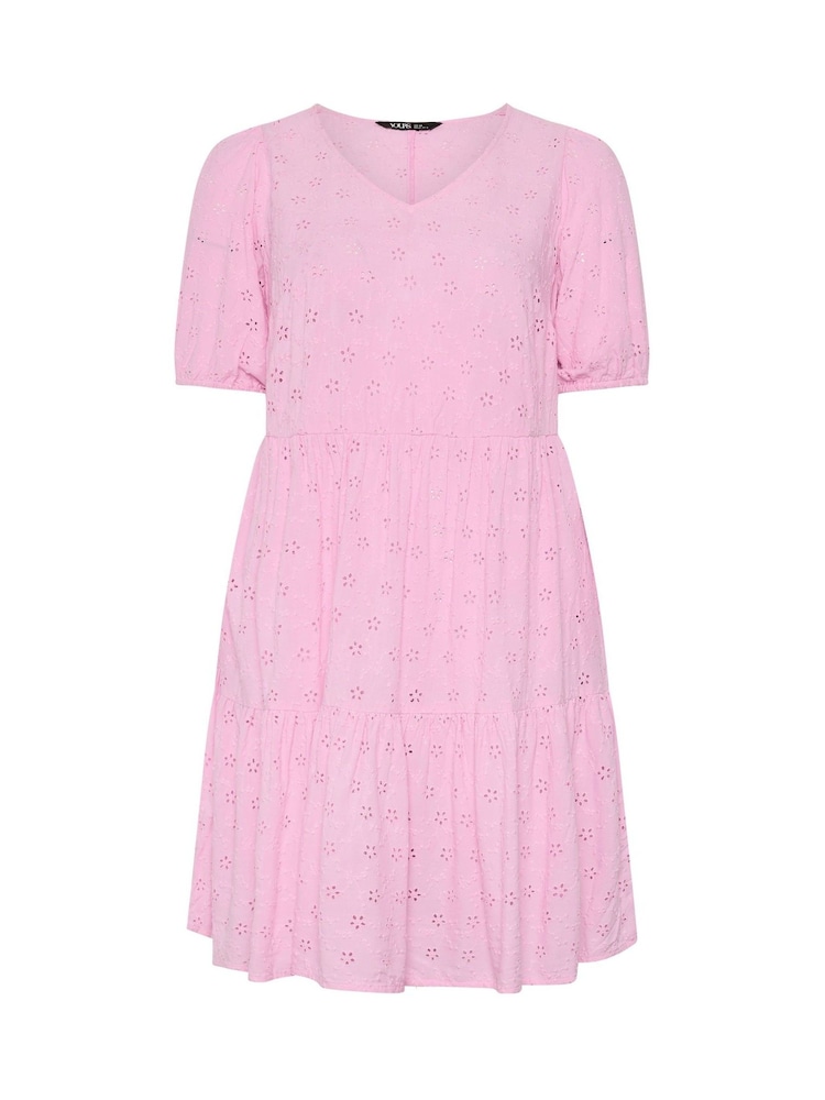 Yours Curve Pink Broderie Anglaise Tiered Dress - Image 5 of 5 Yours Curve Pink Broderie Anglaise Tiered Dress - Image 5 of 5