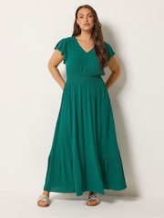 Yours Curve Green Crochet V-Neck Maxi Dress - Image 1 of 5
