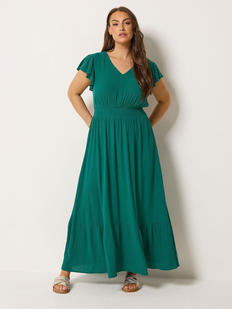 Yours Curve Green Crochet V-Neck Maxi Dress - Image 1 of 5