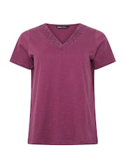 M&Co Purple Lace Trim V-Neck T-Shirt - Image 5 of 5