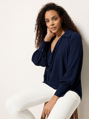 M&Co Blue Drape Front Blouse - Image 1 of 5