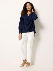 M&Co Blue Drape Front Blouse - Image 2 of 5