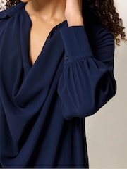 M&Co Blue Drape Front Blouse - Image 4 of 5