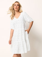 Yours Curve White Broderie Anglaise Tiered Dress - Image 1 of 5