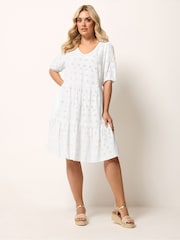 Yours Curve White Broderie Anglaise Tiered Dress - Image 4 of 5
