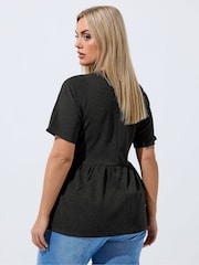 Yours Curve Black Limited Button Down Peplum Top - Image 3 of 5