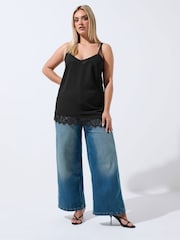 Yours Curve Black Limited Asymmetrical Lace Hem Vest - Image 2 of 5