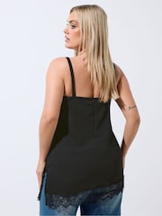 Yours Curve Black Limited Asymmetrical Lace Hem Vest - Image 3 of 5