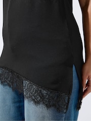 Yours Curve Black Limited Asymmetrical Lace Hem Vest - Image 4 of 5