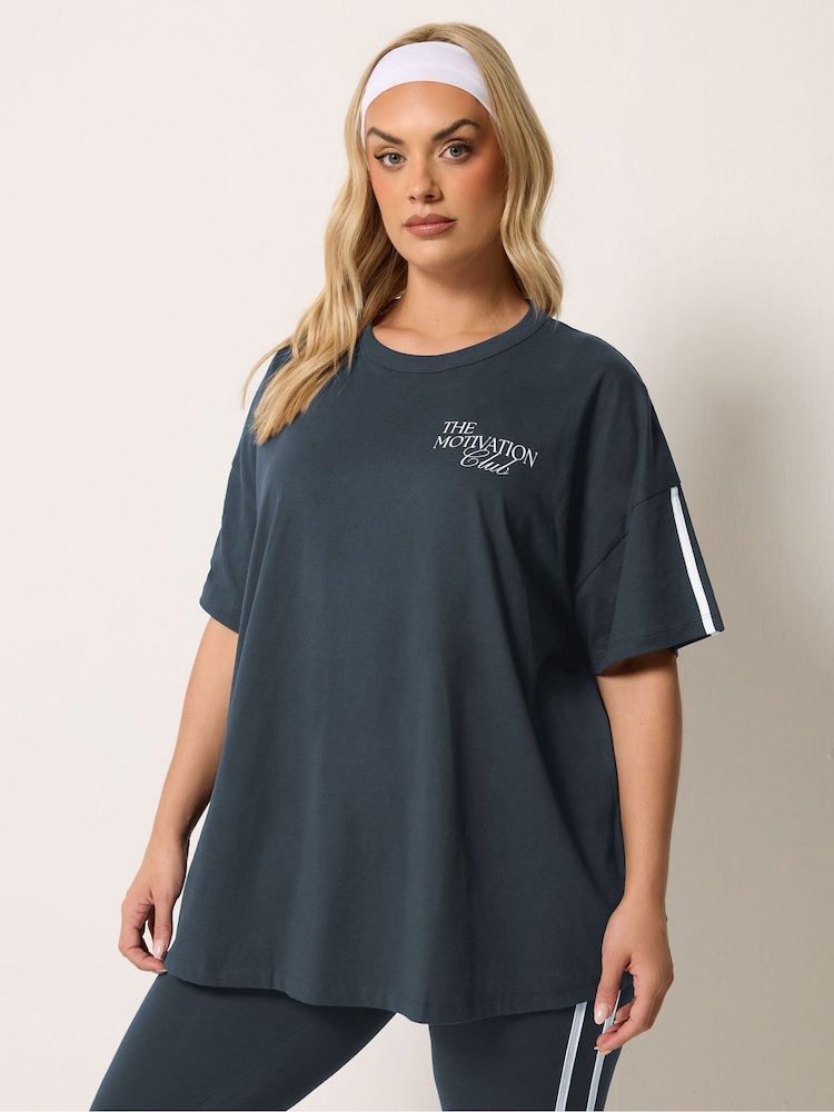 Yours Curve Blue Motivation Club Active T-Shirt - Image 1 of 7