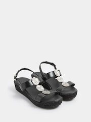 Yours Curve Black Wide Fit Hammered Disk Wedge Sandals - Image 1 of 4