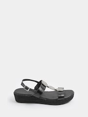 Yours Curve Black Wide Fit Hammered Disk Wedge Sandals - Image 2 of 4