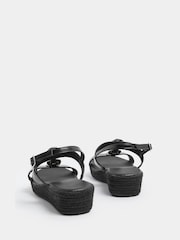 Yours Curve Black Wide Fit Hammered Disk Wedge Sandals - Image 3 of 4