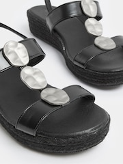 Yours Curve Black Wide Fit Hammered Disk Wedge Sandals - Image 4 of 4