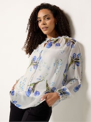 M&Co White Floral Tie Neck Blouse - Image 1 of 5
