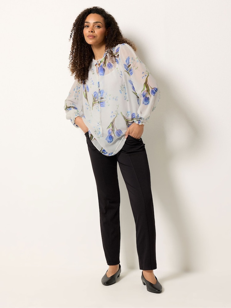 M&Co White Floral Tie Neck Blouse - Image 2 of 5 M&Co White Floral Tie Neck Blouse - Image 2 of 5