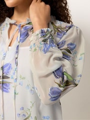 M&Co White Floral Tie Neck Blouse - Image 4 of 5