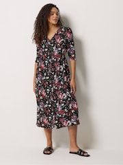M&Co Black Floral Midi Tea Dress - Image 1 of 5