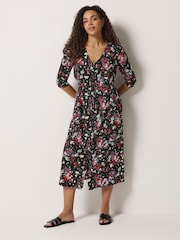 M&Co Black Floral Midi Tea Dress - Image 2 of 5