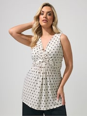 Yours Curve Cream London Sleeveless Knot Front Top - Image 1 of 5