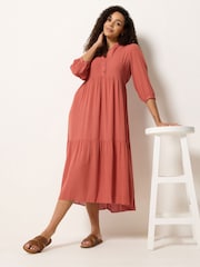 M&Co Brown Tiered Half Placket Maxi Dress - Image 1 of 5