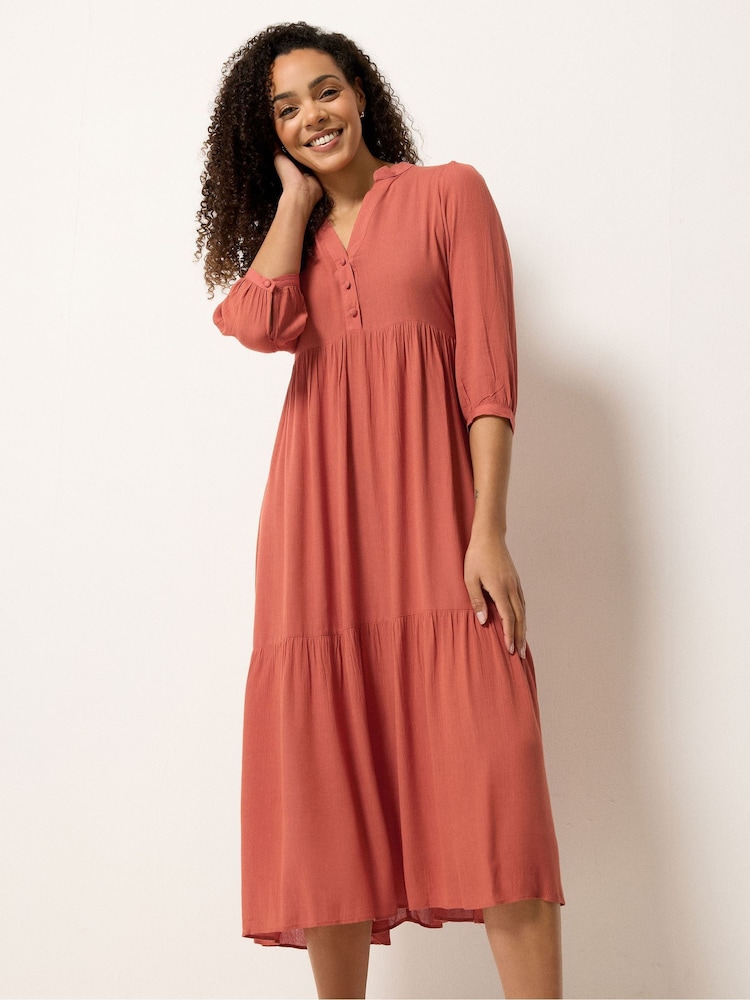 M&Co Brown Tiered Half Placket Maxi Dress - Image 2 of 5 M&Co Brown Tiered Half Placket Maxi Dress - Image 2 of 5