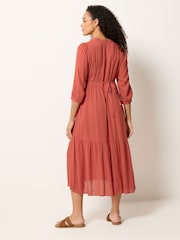 M&Co Brown Tiered Half Placket Maxi Dress - Image 3 of 5