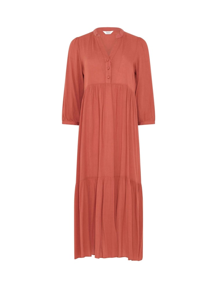 M&Co Brown Tiered Half Placket Maxi Dress - Image 5 of 5 M&Co Brown Tiered Half Placket Maxi Dress - Image 5 of 5