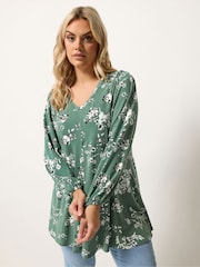 Yours Curve Green Pleated Front Tunic - Image 1 of 5