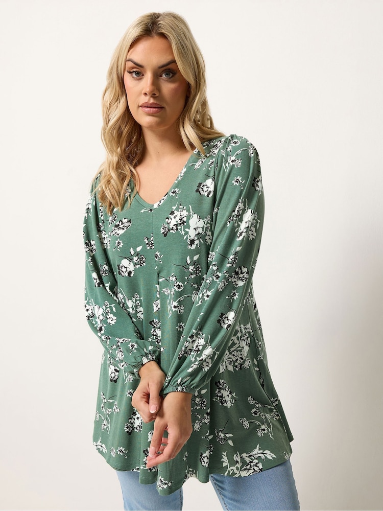 Yours Curve Green Pleated Front Tunic - Image 1 of 5