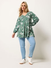 Yours Curve Green Pleated Front Tunic - Image 2 of 5