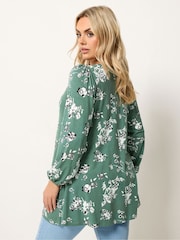 Yours Curve Green Pleated Front Tunic - Image 3 of 5