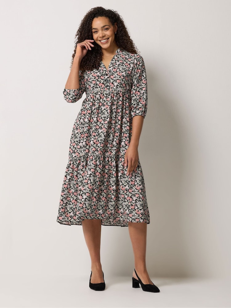 M&Co Black Tiered Maxi Dress - Image 1 of 5 M&Co Black Tiered Maxi Dress - Image 1 of 5