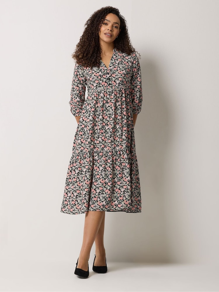 M&Co Black Tiered Maxi Dress - Image 2 of 5 M&Co Black Tiered Maxi Dress - Image 2 of 5