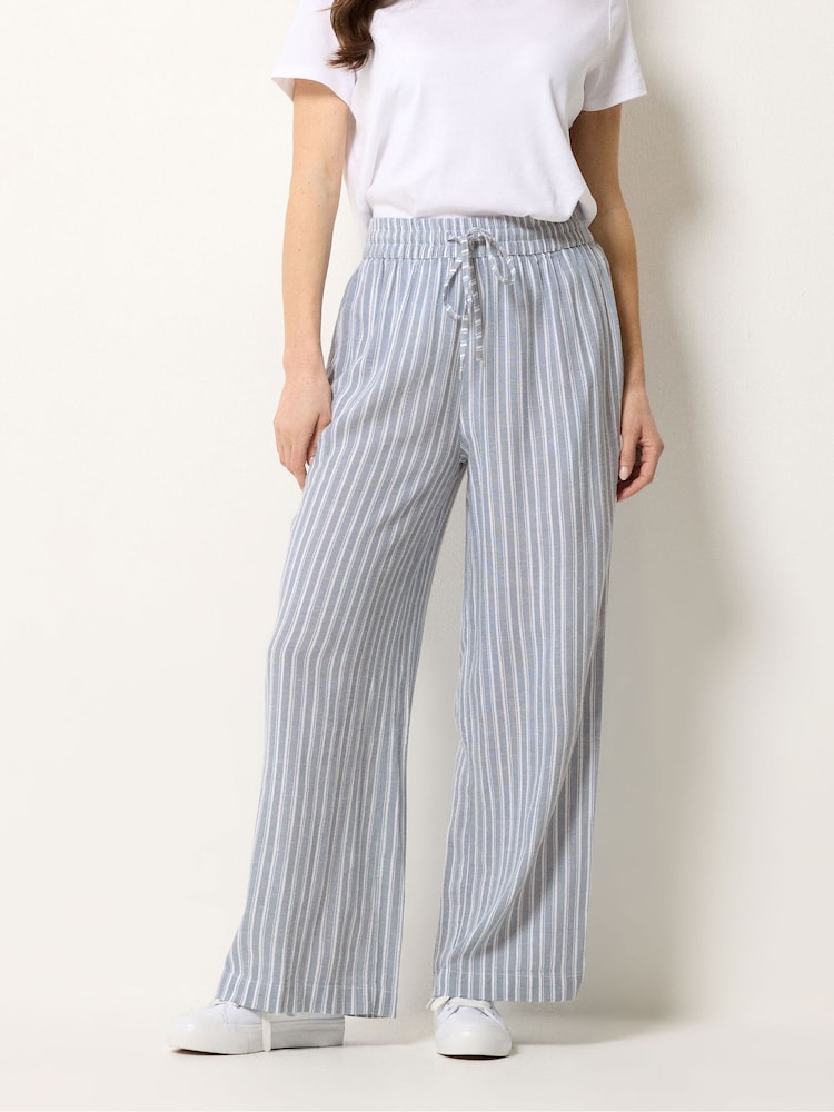 M&Co Blue Stripe Wide Leg Trousers - Image 1 of 5 M&Co Blue Stripe Wide Leg Trousers - Image 1 of 5