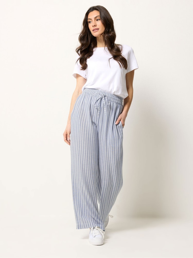 M&Co Blue Stripe Wide Leg Trousers - Image 2 of 5 M&Co Blue Stripe Wide Leg Trousers - Image 2 of 5