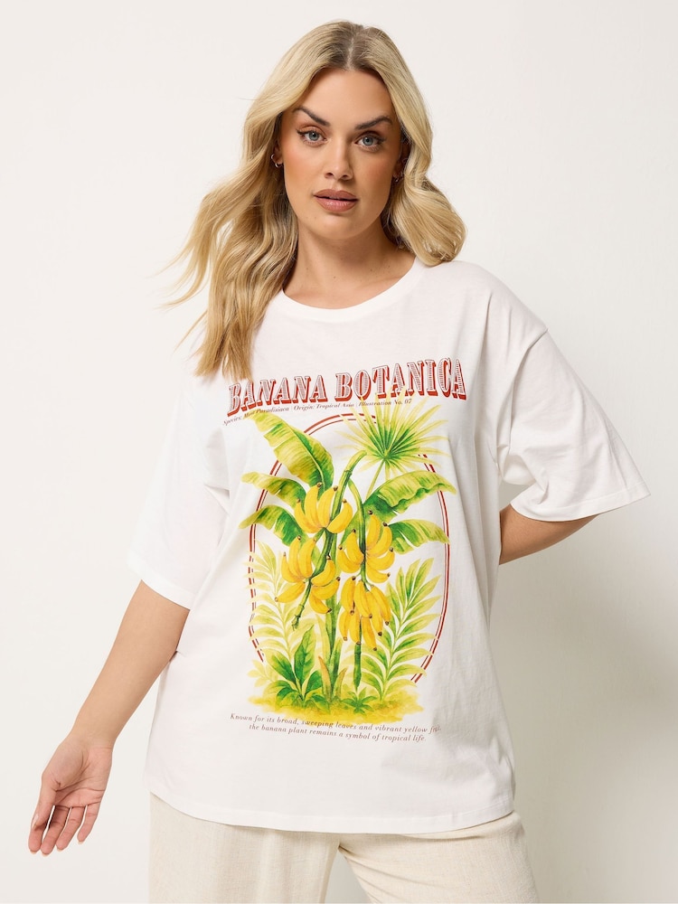 Yours Curve White Placement Relaxed T-Shirt - Image 1 of 5 Yours Curve White Placement Relaxed T-Shirt - Image 1 of 5