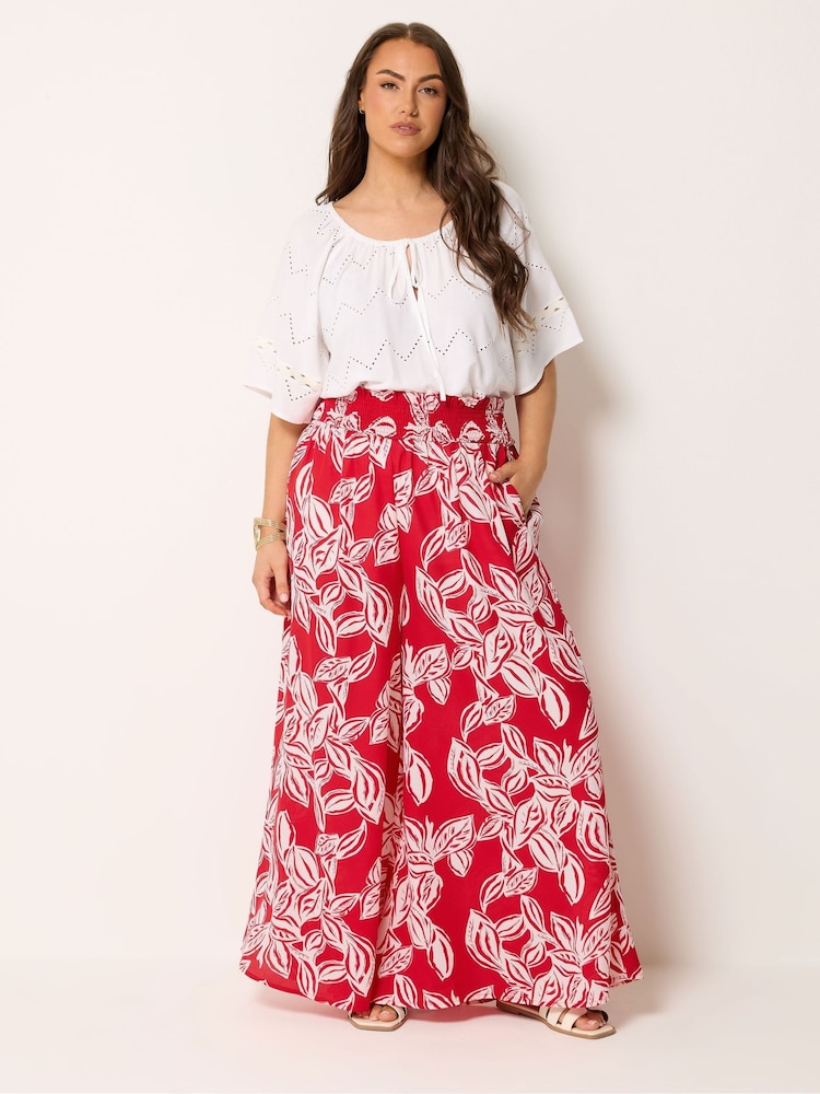 Yours Curve Red Shirred Wide Leg Trousers - Image 2 of 5