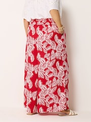 Yours Curve Red Shirred Wide Leg Trousers - Image 3 of 5