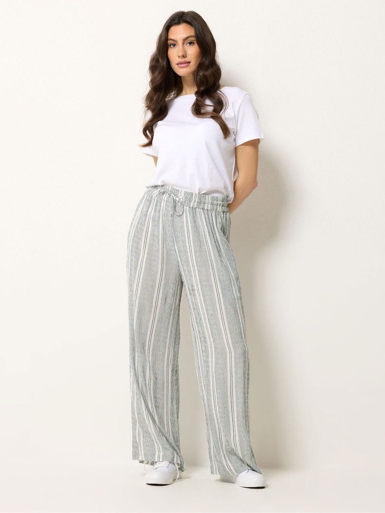 M&Co Grey Stripe Wide Leg Trousers - Image 2 of 5 M&Co Grey Stripe Wide Leg Trousers - Image 2 of 5