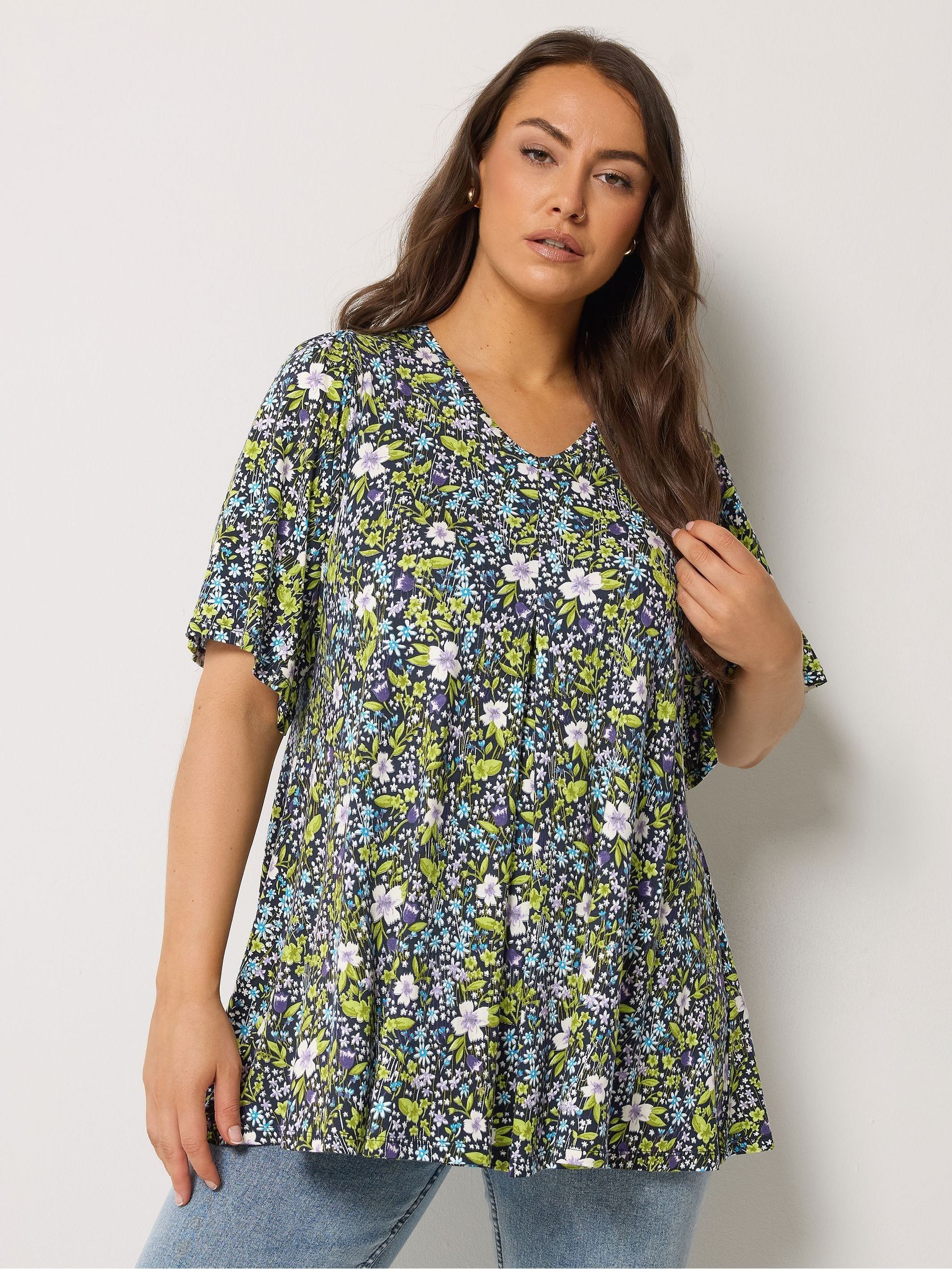 Yours Curve Women's Blue Pleated Front Tunic