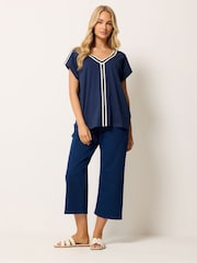 M&Co Blue V Neck Trim T Shirt - Image 2 of 5