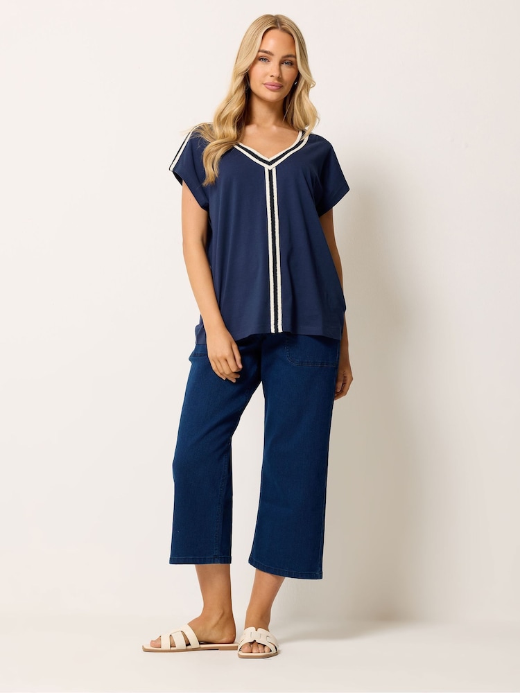 M&Co Blue V Neck Trim T Shirt - Image 2 of 5